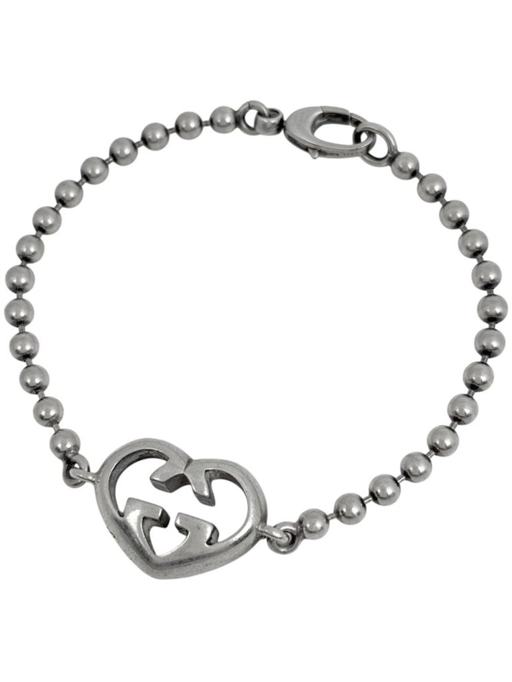 Gucci Heart Motif Bracelet GG Logo Silver
